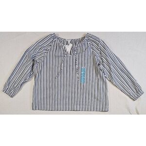 NWT Nine West Woven Tie Neck Striped Top